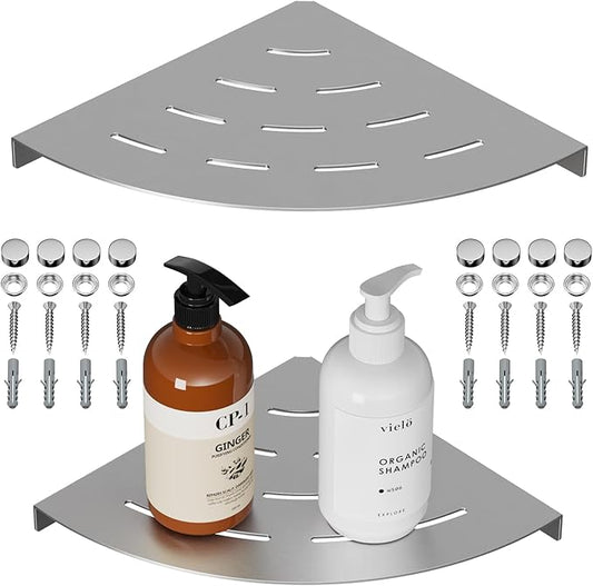 2 Pack Corner Shower Shelves 304 Stainless Steel Brushed Nickel Bathroom Corner Shower Shelf 8 in Drilling Installation