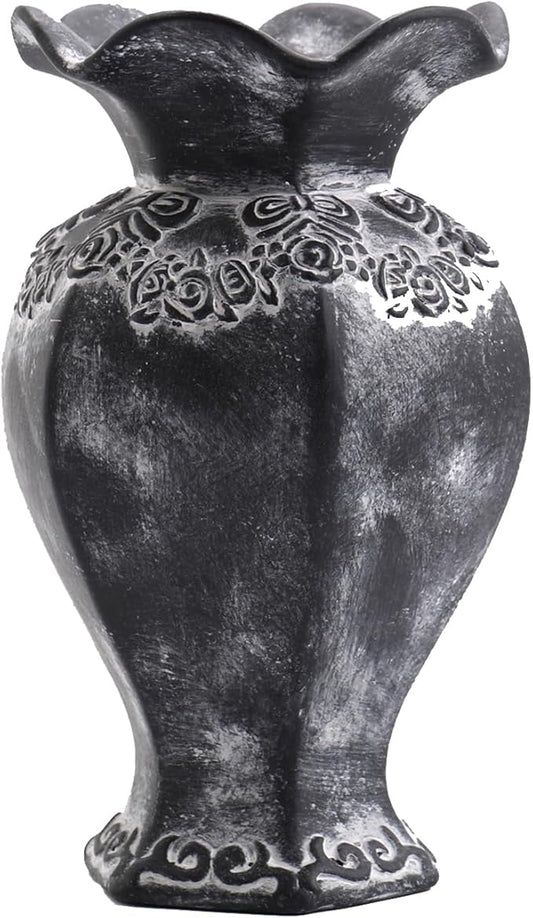 Black Ceramic Vase, Terracotta Vase for Decor, Rustic Farmhouse Vases, Vintage Pottery Vases for Living Room, Bedroom, Kitchen, Office, Dining Table, 8.5 Inches