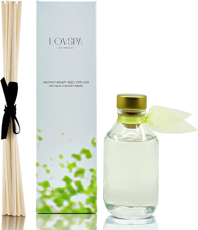 LOVSPA Sparkling Citrus Scented Sticks Reed Diffuser Set - Energize - A Spring Scent of Bright Lemons & Fresh Greens - Citrus, Sage & Sandalwood - Best Birthday Gift Idea!