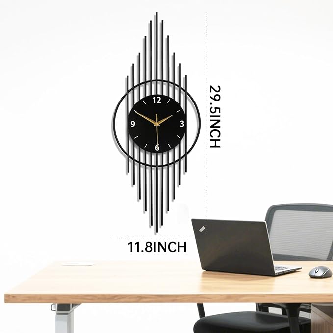 Wall Clock,Decorative Wall Clocks with Silent Quality Quartz Clock Battery Operated,Large Wall Clock for Living Room,Kitchen,Home,Bathroom,Bedroom Wall Decor,11.8x29.5inch,Black
