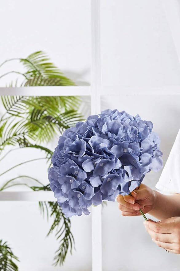 Silk Hydrangea Dusty Blue Artificial Faux Flowers - 10pcs with Stems for Wedding Bridal Show Decor
