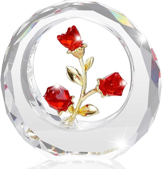 Crystal Flower Figurines,Glass Tulips with Stems,Spring Bouquet Collectible Figurines Home Decor (Red)