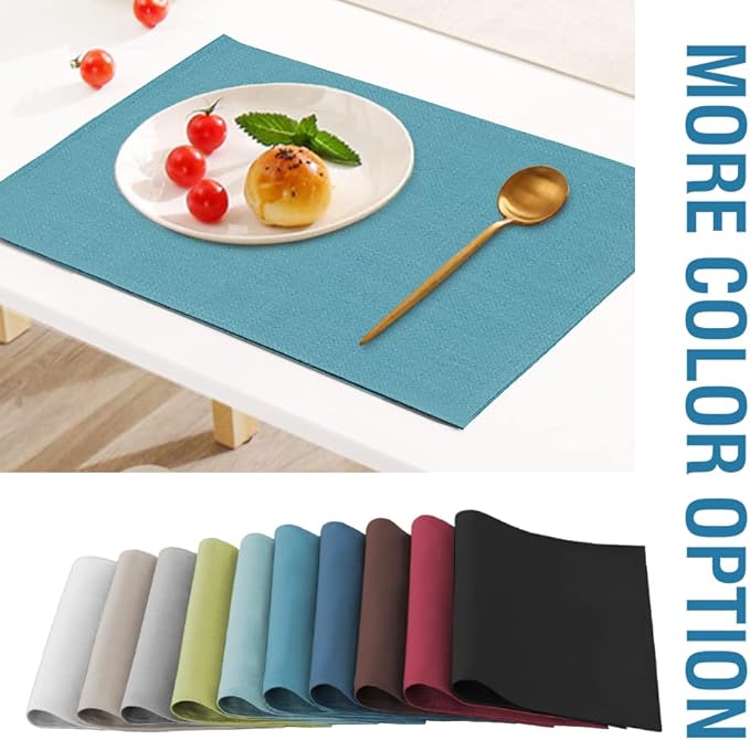 H.VERSAILTEX Linen Placemats Set of 6 Premium Solid Table Mats for Dining Table Spill-Proof Waterproof Heat-Resistant Kitchen Mats Washable, 12x18 inches, Teal