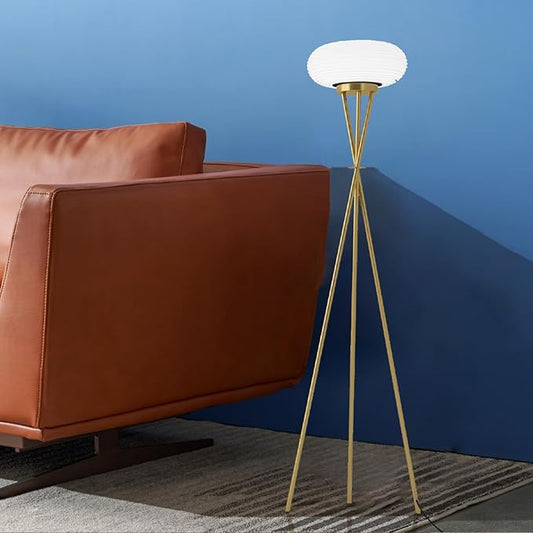 Led Tripod Floor Lamp, Three Colour Dimmable Torch Lamp, Torchiere Floor Lamp for Living Room, Bedroom, Office, Dorm Room - Gold