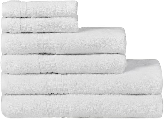 HOMELOVER 6 Piece Towel Set - 100% Organic Cotton, 2 Bath Towels, 2 Hand Towels, 2 Washcloths - 500 GSM, Hotel & Spa Quality, Soft, Quick Dry, Highly Absorbent Bathroom Essentials (Snow White)