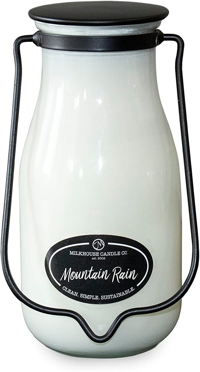 Milkhouse Candle Company, Mountain Rain, Creamery Collection, Scented Soy Candle: Milkbottle Jar, 14 Ounce