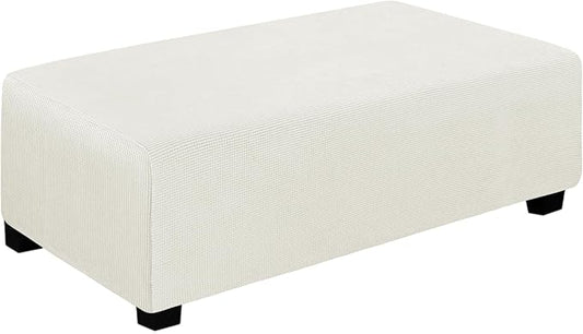 Easy-Going Stretch Ottoman Cover Folding Storage Stool Furniture Protector Soft Rectangle Slipcover with Elastic Bottom (Ottoman XX-Large,Cream)
