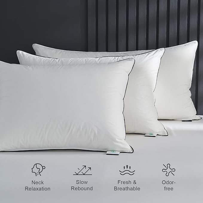 Hotel Feather Pillows Queen Size, Hybrid Goose Down Pillow Composite with Mef tek™ Memory Foam, Firm Bed Pillows with Organic Cotton Cover (White,20"x30")