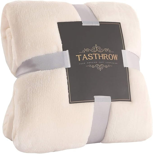 TASTHROW Large Flannel Fleece Throw Blanket, 60×80 Inch - Cozy Lightweight Thick Blanket - All Seasons Suitable for Women, Men and Kids (Cream White)