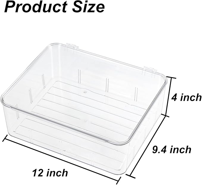 Clear Storage Container Drawer Organzier Dividers,Removable Divided Plastic Storage Bin with Lid, Storage Organizer for Scarves Ties Bras,Clear Dresser Organizers (Large-No Grids)