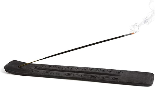 Wooden Incense Holder - Carved Wood Hand Painted - 10 inches Long (Black)