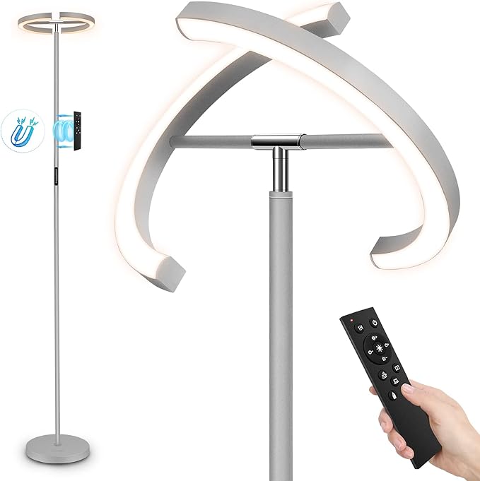 FIMEI Split Floor Lamp Modern LED Rotatable Floor Lamp, Eye-Protection Reading Standing Lamp with Stepless Dimming and 3000K-6000K Color, Separately Rotatable Design, Gray