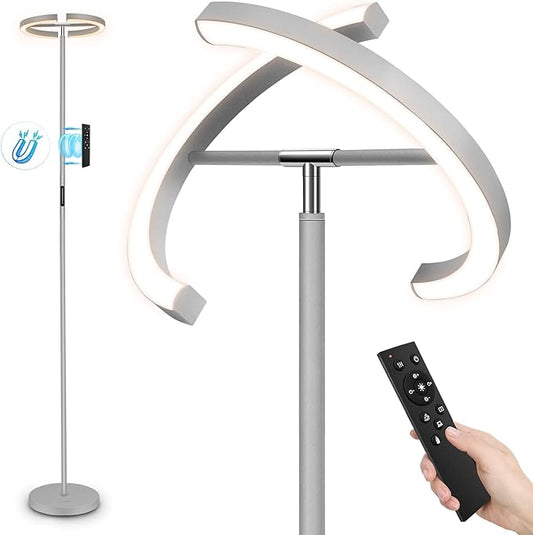 FIMEI Split Floor Lamp Modern LED Rotatable Floor Lamp, Eye-Protection Reading Standing Lamp with Stepless Dimming and 3000K-6000K Color, Separately Rotatable Design, Gray