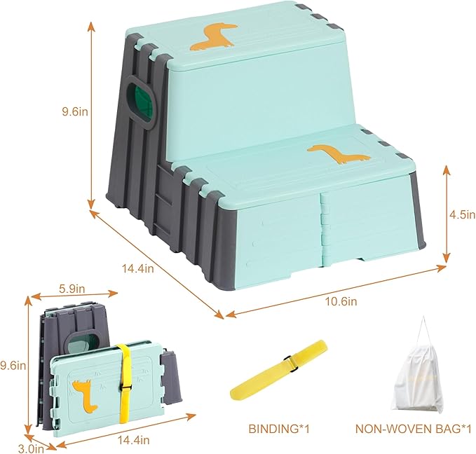 Toddler Step Stool,Anti-Slip Sturdy 2 Step Folding Stools for Kids for Bathroom Toilet Potty Training（Quiet Blue）