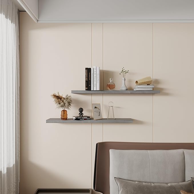 Floating Shelves 36 Inch Wall Shelf Solid Wood Mounted Storage for Bedroom Living Room Set of 2, Rustic Grey Wall Shelves