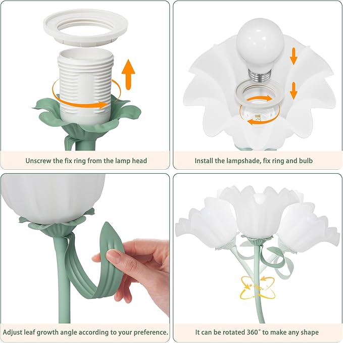 Flower Desk Lamp,LED Reading Light Bedside Vintage Flower Night Light,3 Colors Modes Cute Bedside Lamps Decor,Living Room Bedroom Room Kawaii Lighting Table Lamps Home Decoration (Green)