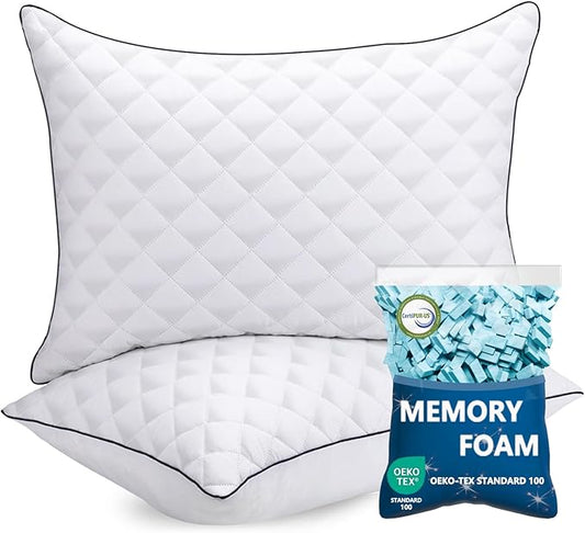 AS AWESLING Soft Pillows for Sleeping - Shredded Memory Foam Bed Pillows Set of 2 for Side Back Stomach Sleepers (Queen(20 * 30 inches))