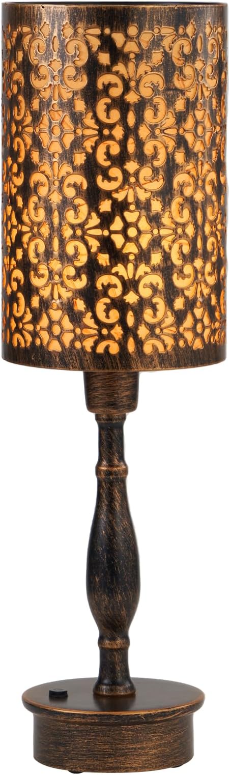 UMEXUS LED Rechargeable Cordless Table Lamp with Dimmer, Small Battery Operated Lights, Touch Nightstand Lamp, Vintage Bronze Ambient Lighting Home Living Room Side End Entryway Table Outdoor Patio