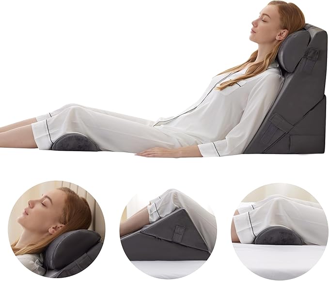 Adjustable 4pcs Bed Wedge Pillow Set, Memory Foam Wedge Pillow Post Surgery for Back, Neck, Leg Pain Relief, Pillow Wedge for Sleeping, Sitting up in Bed, Acid Reflux and GERD, Velvet
