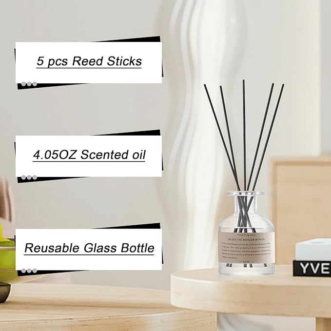 Reed Diffuser Set,4.1 oz Gardenia Scented Oil Diffuser with 5 Reed Sticks,Home Fragrance Reed Diffuser for Bathroom Bedroom Office Shelf Decor & Air Fresheners