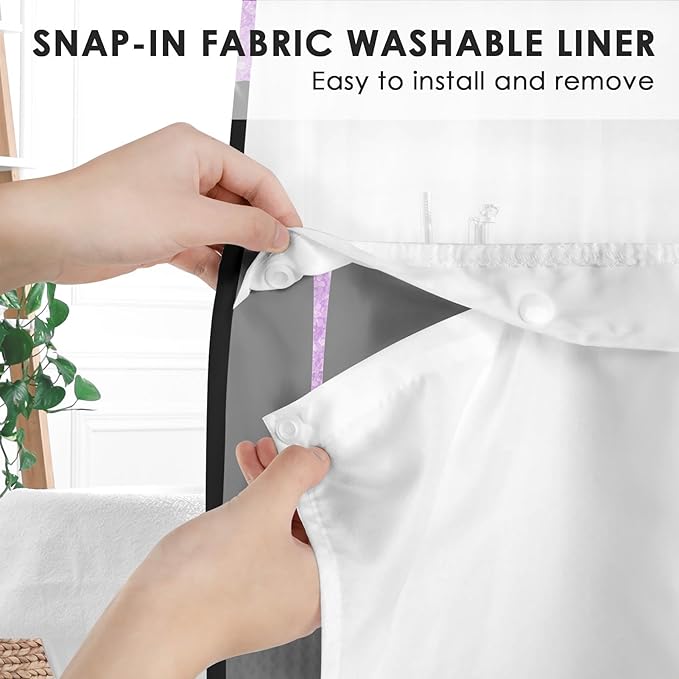 Purple Lips No Hook Shower Curtain with Snap in Liner, Diamond Glitter Get Naked Black Bath Curtain with Double Layers Waterproof Fabric and Mesh Top Window 71x74 Inch