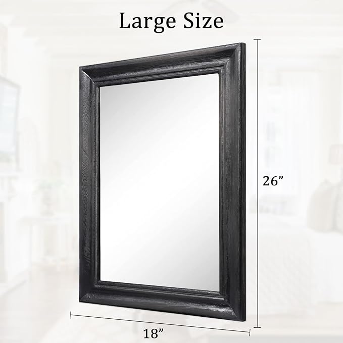 Mirrors for Wall with Black Wood Frame Large 26"x18" Rectangular Hanging Mirrors for Bathroom Bedroom Living Room Home Decor