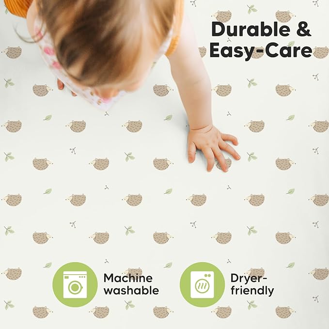 Pack and Play Sheets Fitted, 2-Pack Mini Crib Sheets - Pack N Play Sheets, Organic Fitted Crib Sheet for Pack and Play Mattress, Playard Baby Crib Sheets,Crib Sheets Neutral for Boys (Nibbles/Bruce)