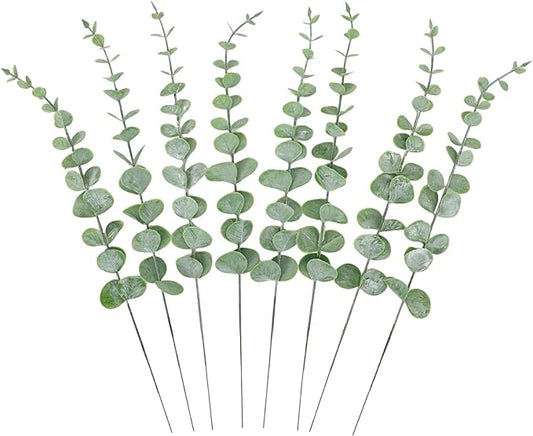 CEWOR 8pcs Eucalyptus Stems Decor 14.1 Inch Artificial Eucalyptus Leaves Fake Greenery Branches for Wedding Centerpiece Flower Floral Arrangement Farmhouse Home Decoration