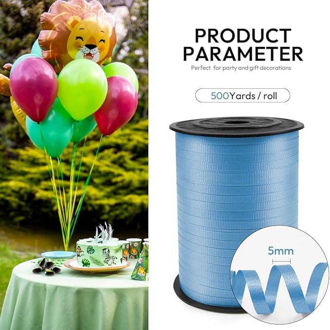 500 Yards Curling Ribbon with Spool, 1/5" Wide Crimped Texture Curling Ribbons - Perfect for Gift Box Wrapping, Birthday Party Decorations, and Balloon String Ribbon, in Sky Blue