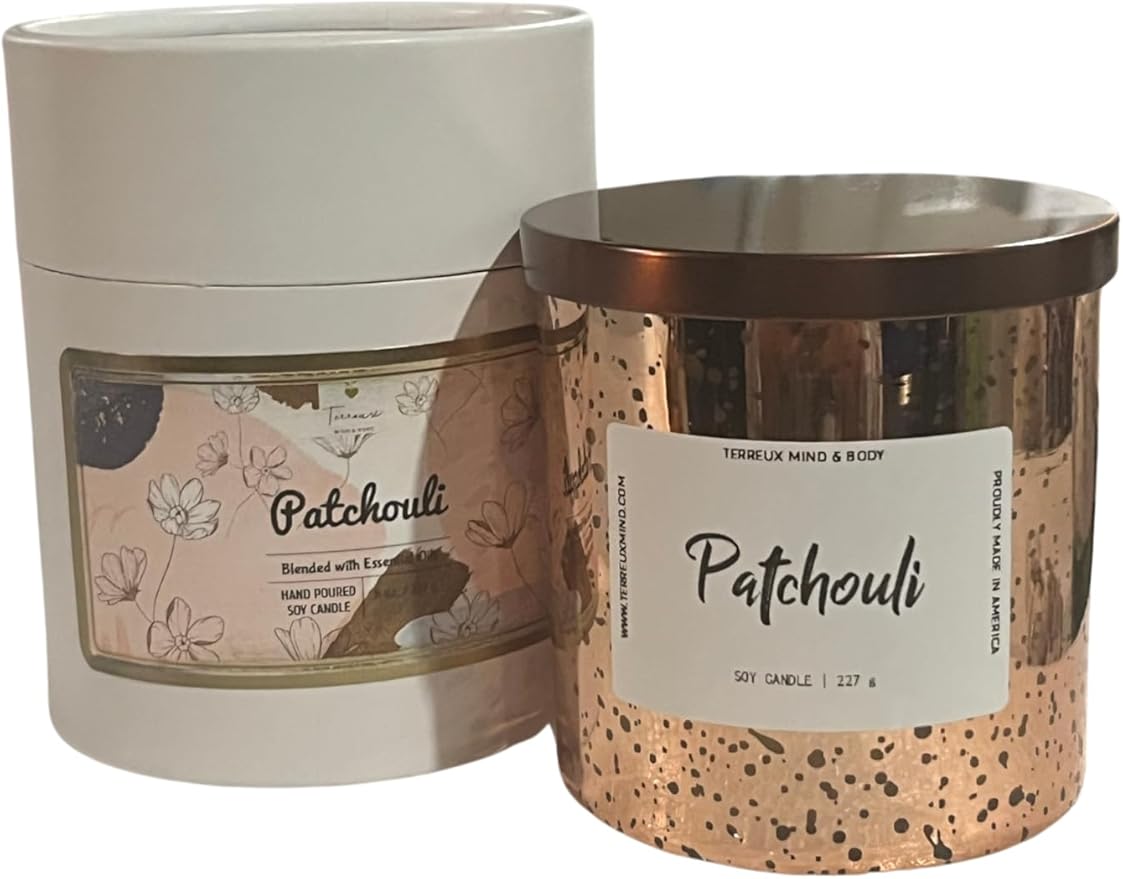 Patchouli Meditation Candle - Soy Candle 45 Hour Plus Burn Time - Aromatherapy Candle for Men, Women - All Natural, Non-Toxic Relaxing Candle | Healthy Organic Soy Candle