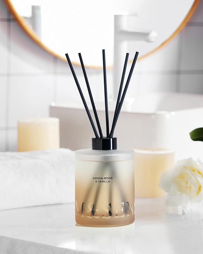 M&SENSE Sandalwood & Vanilla Reed Diffuser Set - 16.9 fl oz Long-Lasting Scent, Non-Toxic Essential Oil Diffuser for Home, Fragrance Diffuser Housewarming Gift & Bathroom Bedroom Decor