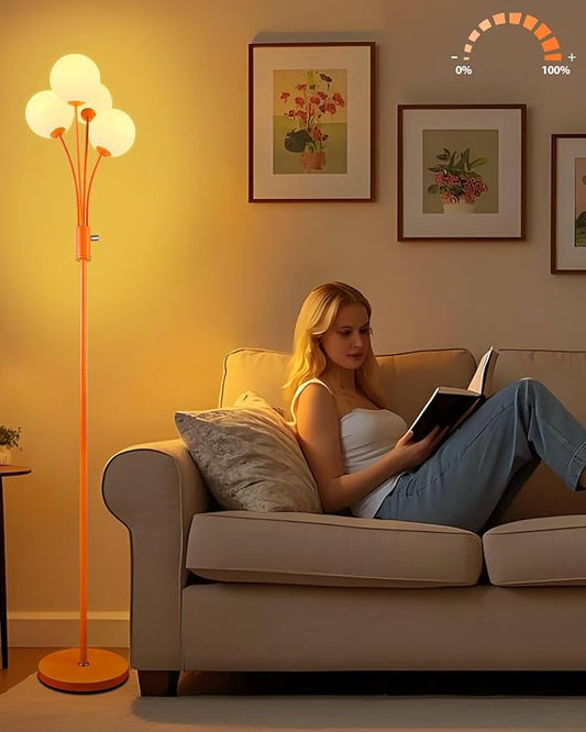 Lightdot 67IN Dimmable Globe Floor Lamp 4-Lights Orange Standing Lamps with 4PCS 3000K G9 Bulbs Soft Warm White Mid Century Modern Floor Lamp Stable Base for Living Room/Sofa Beside