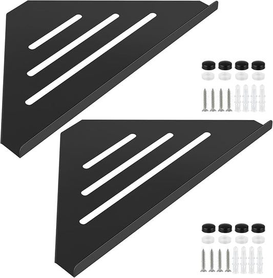 2 Pcs 304 Stainless Steel Corner Shelf with Screws, Triangle Shower Caddy, Wall Mount Soap Holder for Bathroom, Kitchen Organization (Matte Black)