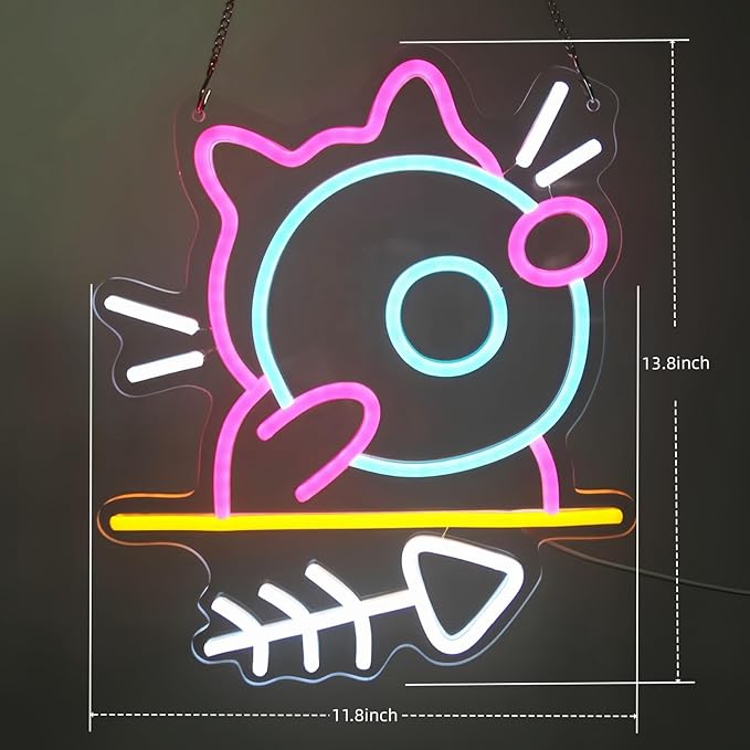 Hungry Cat Neon Sign Light, Pink and Ice Blue Neon Sign for Bedroom or Gaming Room, Good Choice for Boys Room Decor, Include 5V Charger