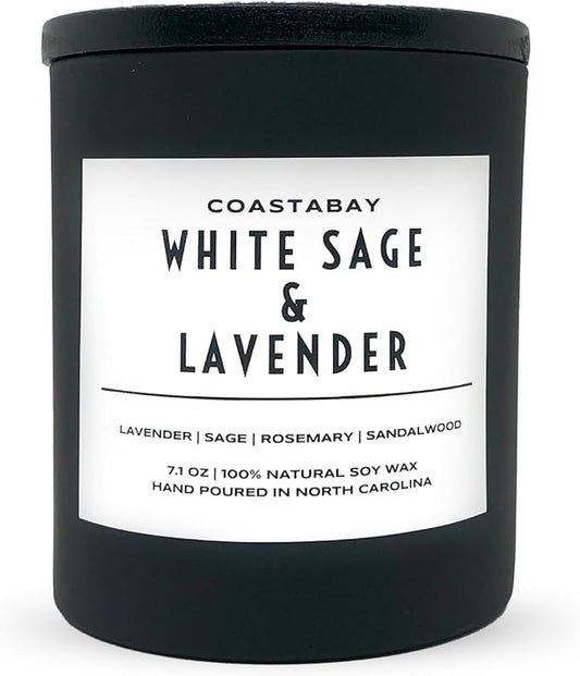 White Sage and Lavender Candle | 100% Organic Soy Wax, Scented Candle, Candles Gifts for Women, Sandalwood, for Aromatherapy, Cleansing House, and Relaxation, 7.1oz
