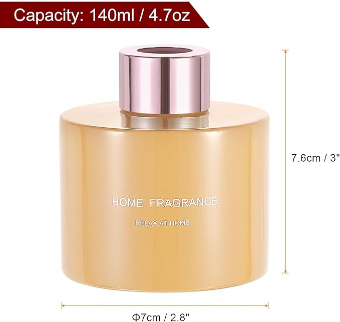 HARFINGTON Empty Glass Diffuser Bottle 140ml/4.7oz Refillable Fragrance Accessories Aromatherapy Jar Container for Replace Reed Diffuser Home Bathroom Pale Orange with Gold Tone Cap
