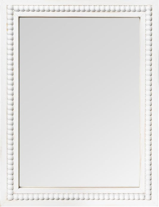 White Wood Beaded Frame Wall Mount Mirror, 12 x 16 Inches Modern Farmhouse Real Glass Horizontal/Vertical Hanging Mirror for Bathroom, Living Room, Entryway