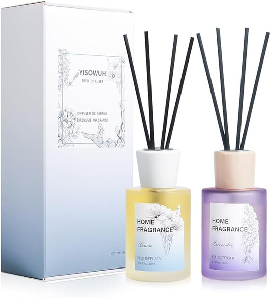 Reed Diffuser - Linen&Lavender 4.06oz (120ml) 2 Packs Essential Oil Reed Diffuser Set with 16 Sticks, Long Lasting Fragrance for Home, Bathroom, Bedroom, Room, Decor