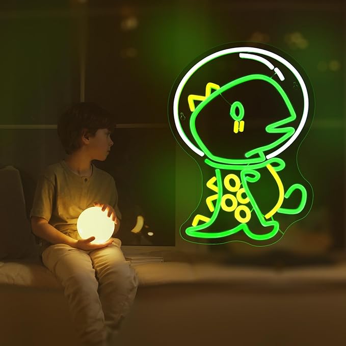 Dinosaur Astronaut Neon Sign Led Neon Signs for Wall Decor Green Light Up Sign Preppy Girls Room Decor USB Powered Gifts