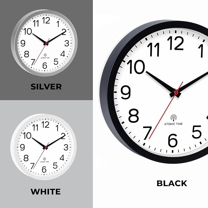 AKCISOT Atomic 10 Inch Wall Clock Analog Clocks for Indoor Kitchen-Silent Battery Operated Clock for Bedroom Office Classroom Living Room(White)