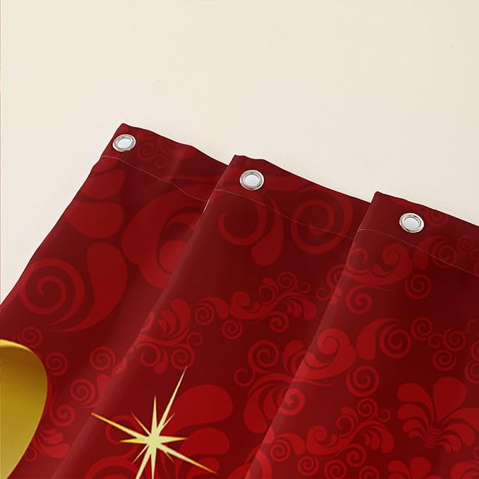 AILONEN Red and Gold Shower Curtain,Red Rose Hearts Printed Bath Curtain,Romantic Luxury Rose Flower Waterproof Curtain for Bathroom Decor 72" W x 72" H