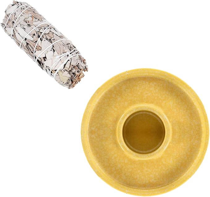 White Sage Incense Holder, Palo Santo Holder, Ceramic Sage Incense Holder and Sage Smudge Bowl for Cleansing, Smudging, and Meditation, Yellow