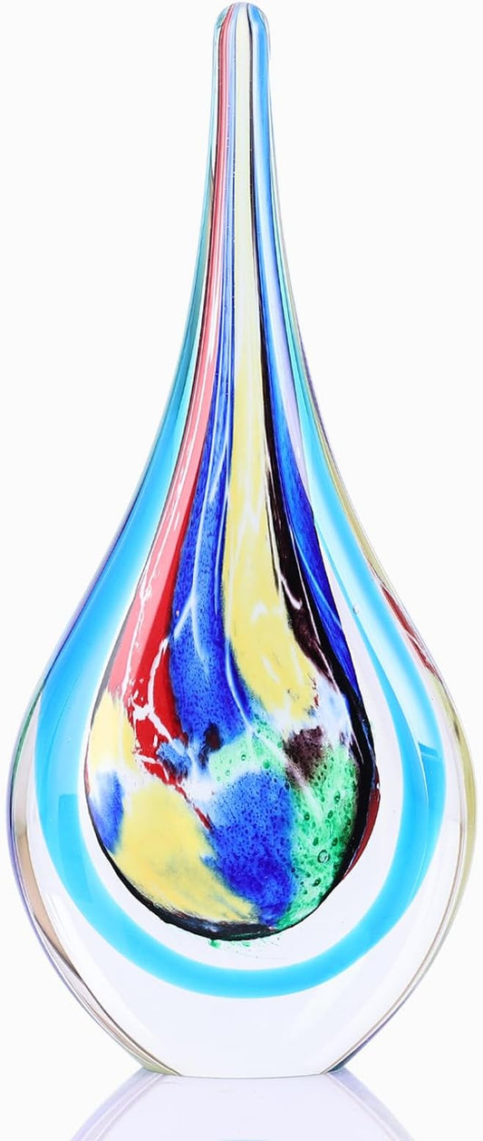 DOVDOV Blown Glass Sculpture, Stained Glass Art Teardrop Statue, Unique Ocean Theme Decoration for Office, Bookshelf, Dresser, Living Room Coffee Table, Fireplace countertop Decoration.