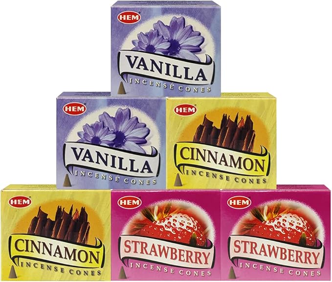 Vanilla Cinnamon Strawberry Incense Cones & Holder Bundle Variety Pack From Hem Trumiri Insense Insence
