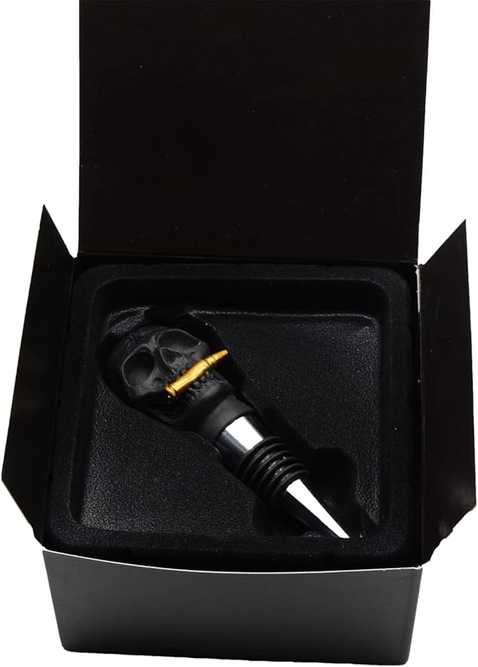 Skull Decor Wine Stopper With Bullet Holes Bottle Stopper Gift for Halloween,Christmas, Black