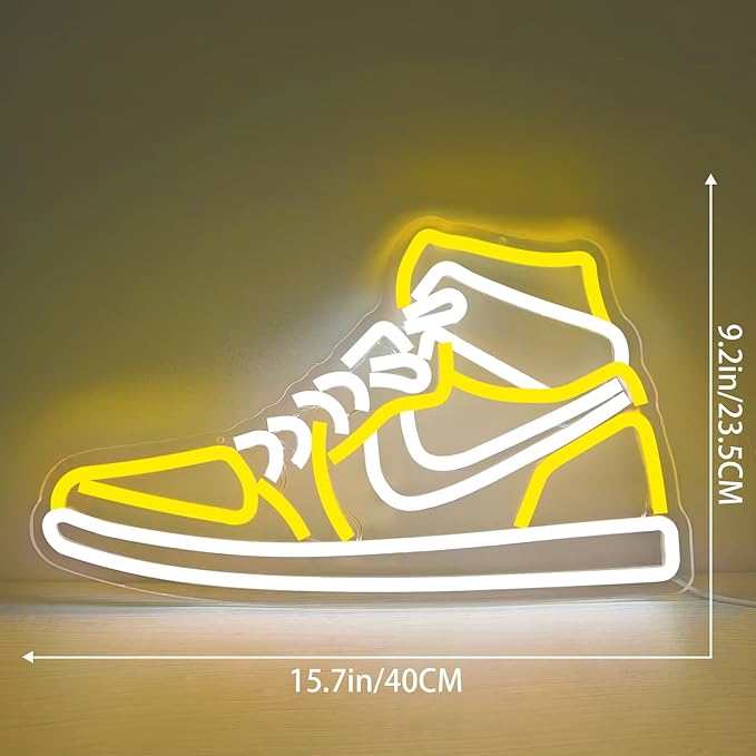 Sneaker Neon Sign Sports Shoe Neon Signs for Wall Dimmable LED Boys Neon Lights for Bedroom Man Cave Home Party Pub Neon Bar Sign Shoes Light up Signs Wall Decor (Yellow)