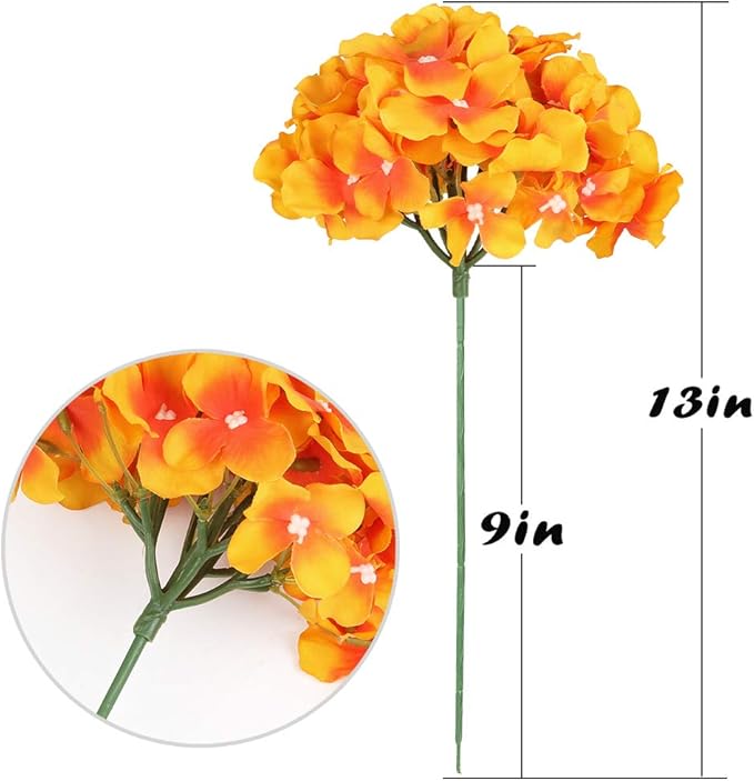 Flojery Silk Hydrangea Heads Artificial Flowers Heads with Stems for Home Wedding Decor,Pack of 10 (Sunset)