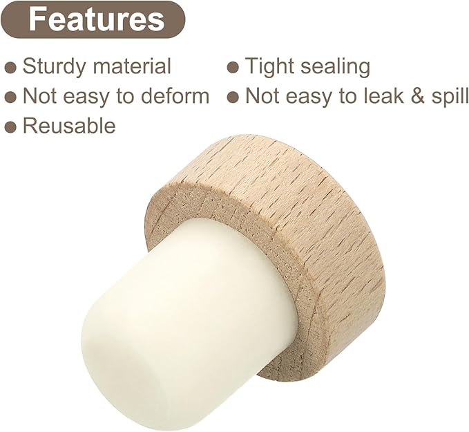 uxcell 16Pcs T-shaped Stoppers, 0.75inch Dia Cork Wine Stopper Reusable Wine Bottle Rubber Corks Sealing Plug for Wine Beer Beverage Bottle Crafts, Wood Color