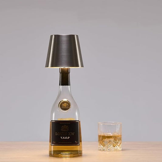 Rechargeable Bottle Lamp, LED Wine Bottle Light Ambient Light for Desk Table Bar Decor, Bottle Lamp Shade for Whiskey Wine Liquor Bottle, Shiny Silver