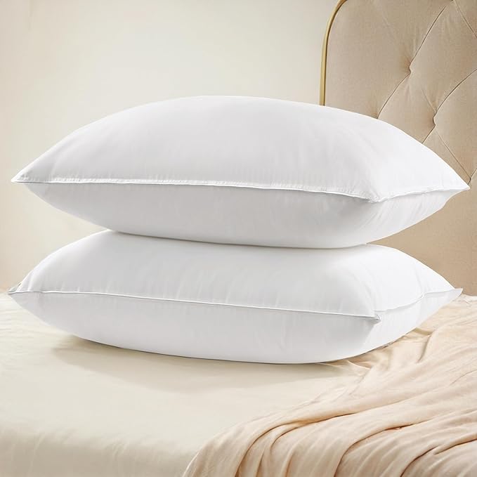 UNIKOME Hotel Collection Luxury Bed Pillows - 100% Cotton Queen Size Set of 2 Down Alternative Pillow Bedding Ultra Soft & Fluffy Pillow for Back, Stomach or Side Sleepers